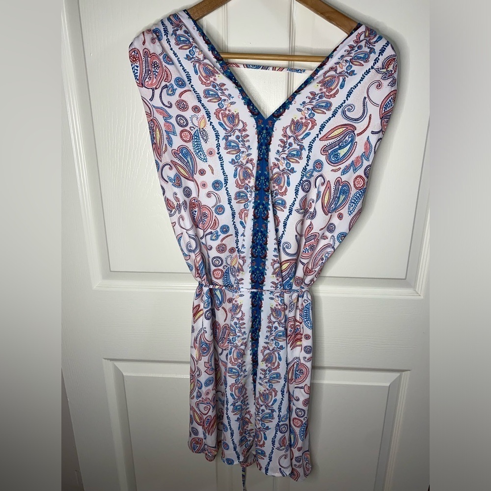 LOFT White and Colorful Bohemian Paisley Mini Dress Size Medium, Summer Go To - Picture 3 of 9